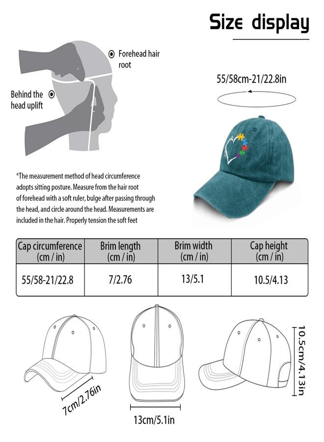 ODCRAT Autism Awareness Heart Dad Hat Accept Understand Love Autism Awareness Dad Hats, Vintage Dad Hats for Women Cyan Blue - Image 3